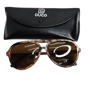 DUCO Aviator Brown Tortoise Brown Lens Polarized Sunglasses Double Bridge DC1208